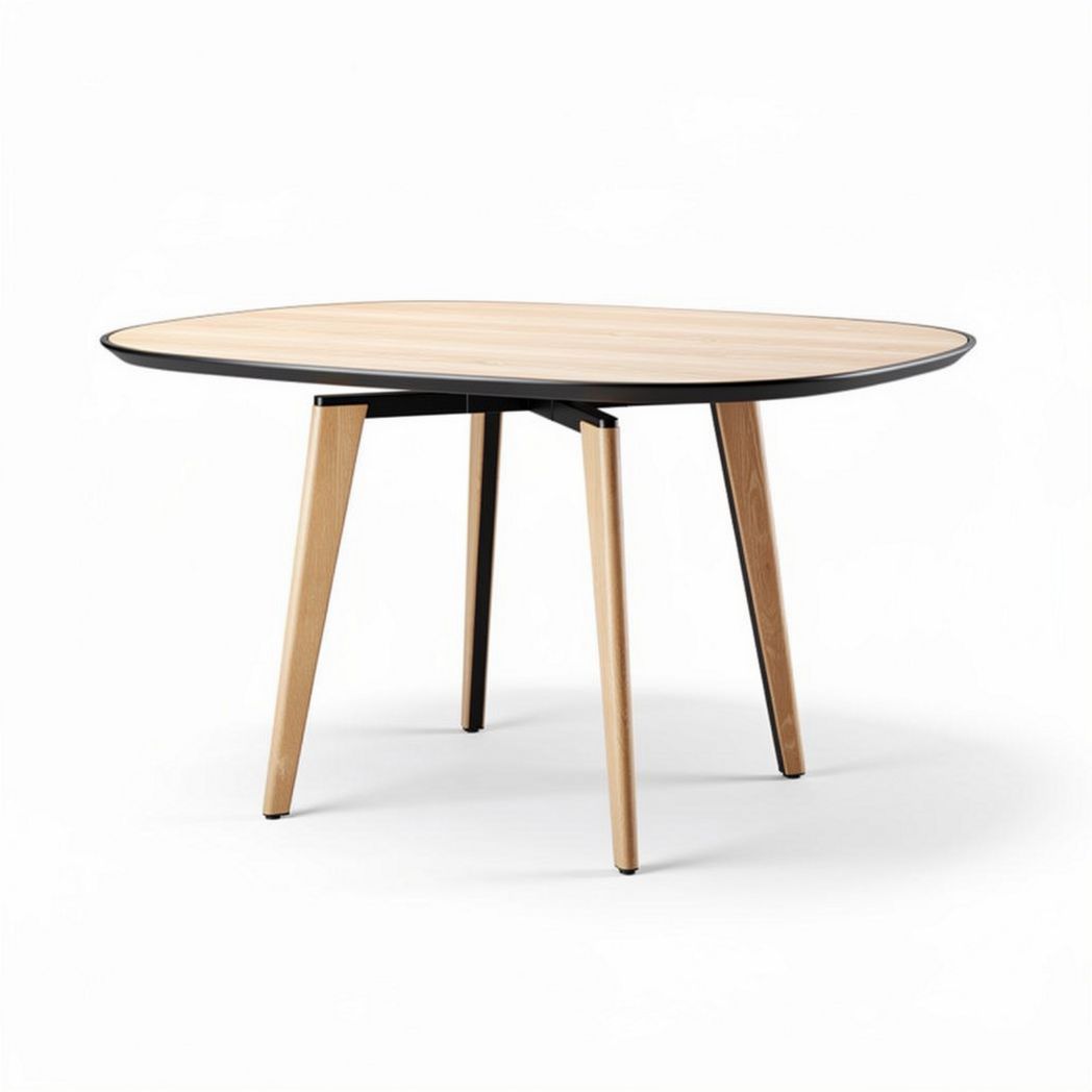 Oval dining table with wood top and black metal legs 120 x 80 x 75cm
