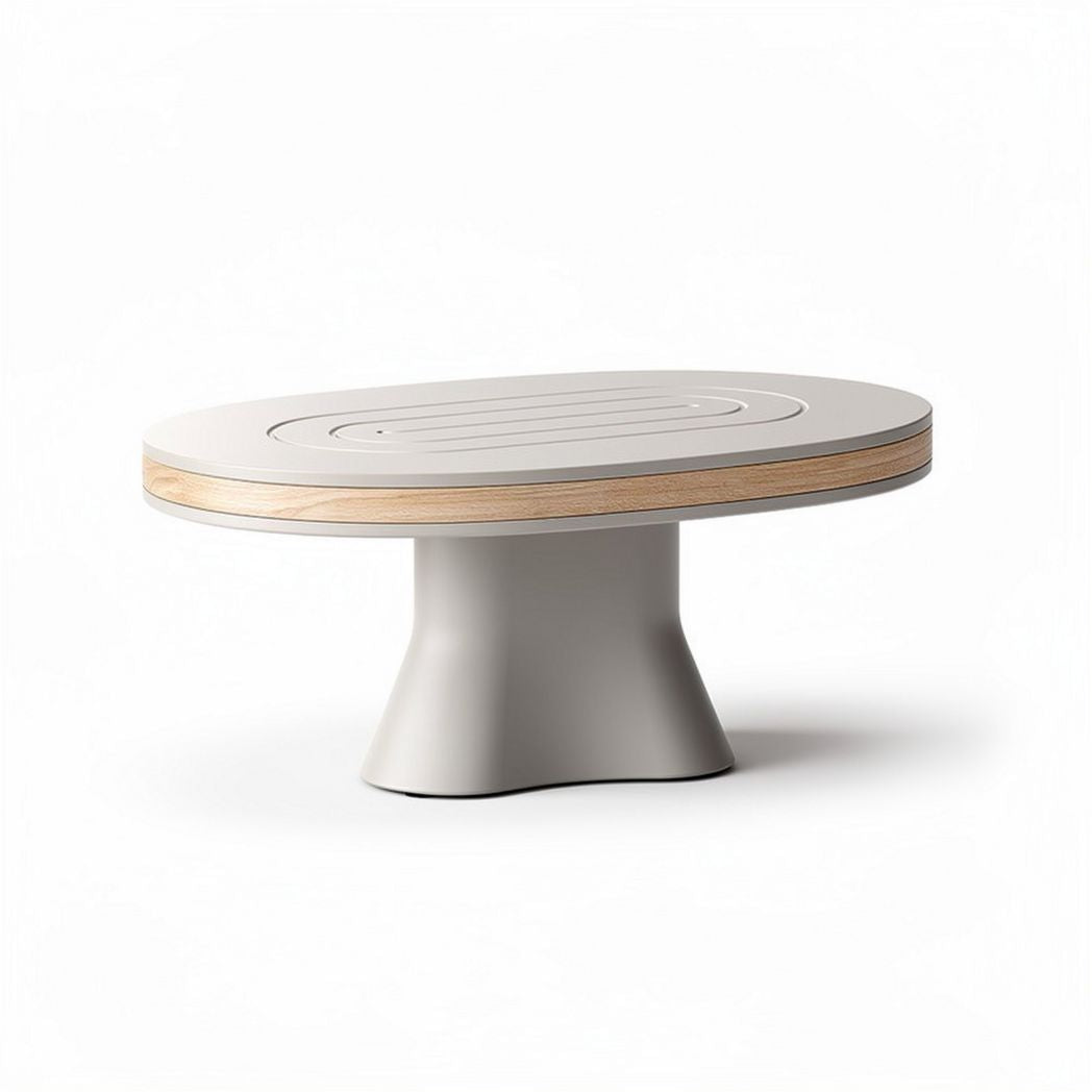 Modern oval coffee table with wood trim and minimalist design in light gray 80 x 50 x 40cm