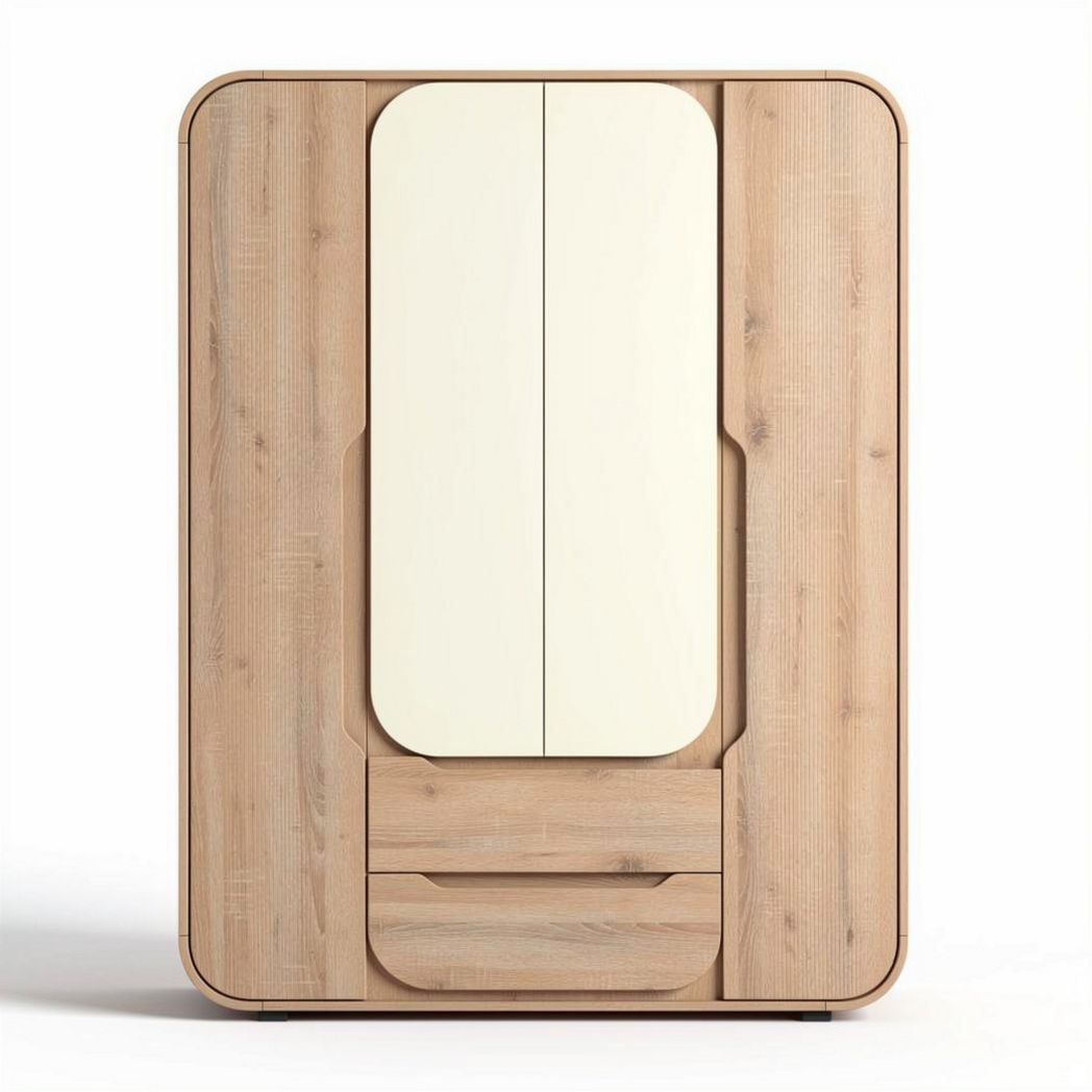 Wooden wardrobe with mirrored doors and storage drawers 150 x 100 x 200cm