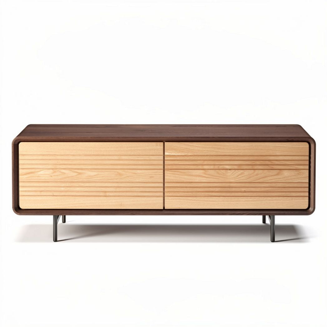 Wooden television stand with metal legs suitable for living room use 120 x 40 x 45cm