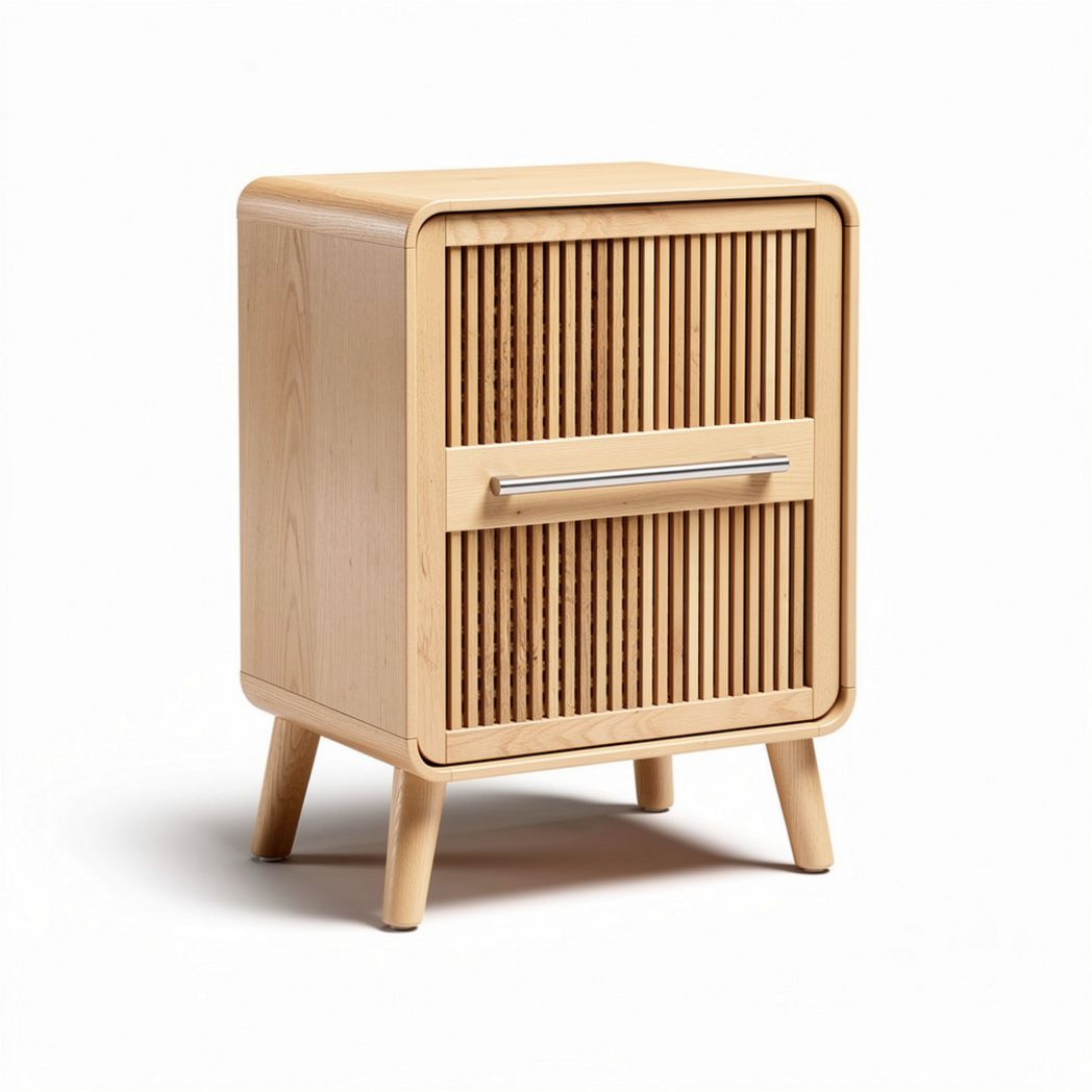 Wooden nightstand with slatted design and one drawer 40 x 40 x 50cm