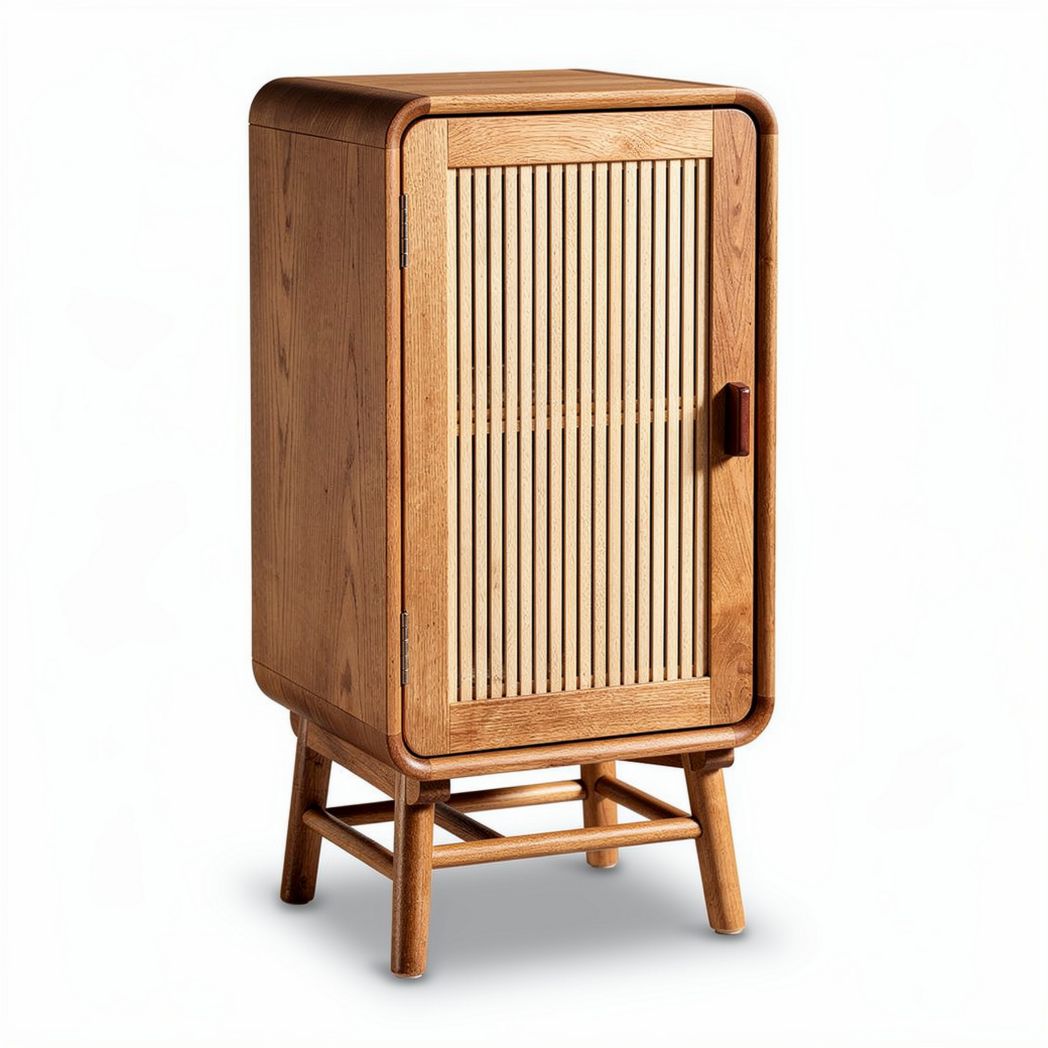 Natural wood cabinet with slatted doors for living room storage 40 x 30 x 70cm