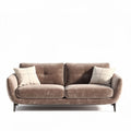 Brown fabric upholstered sofa with two accent pillows 180 x 90 x 80cm
