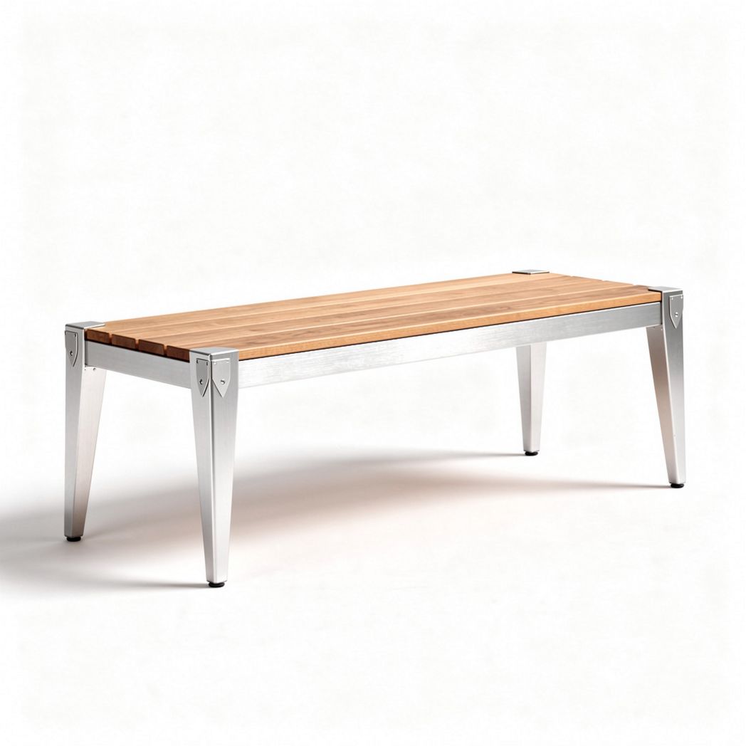 Outdoor bench with aluminum frame and wooden slats 150 x 70 x 45cm