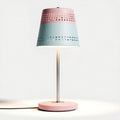 Pink and blue metal table lamp with perforated shade 15 x 15 x 40cm