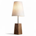 Wooden table lamp with fabric shade and geometric design 30 x 15 x 15cm