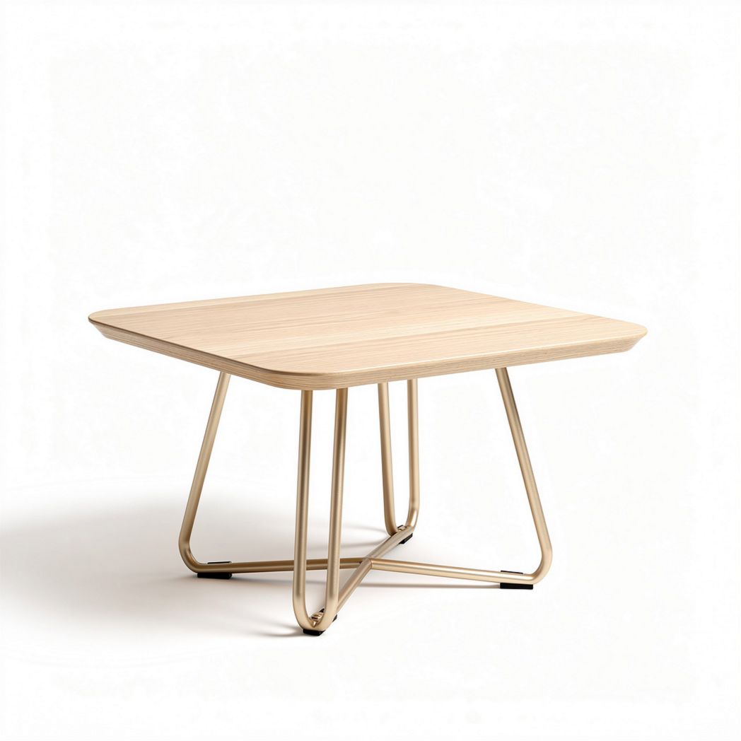 Square modern coffee table with steel legs and wooden top 80 x 80 x 40cm