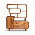 Wooden storage cabinet with open shelves and drawers in natural finish 90 x 45 x 120cm