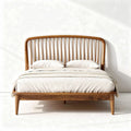 Mid-century modern wooden bed frame with tapered legs and curved headboard 200 x 160 x 100cm