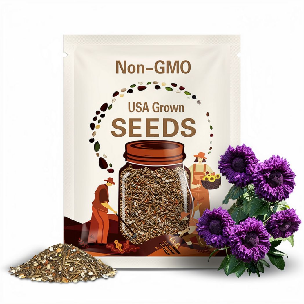 50 Seeds| Purple Enchanting Giant Teddy Bear Sunflower Seeds, Fluffy Double Blooms, Cut Flowers, Pollinator Garden, Non GMO, Open Pollinated