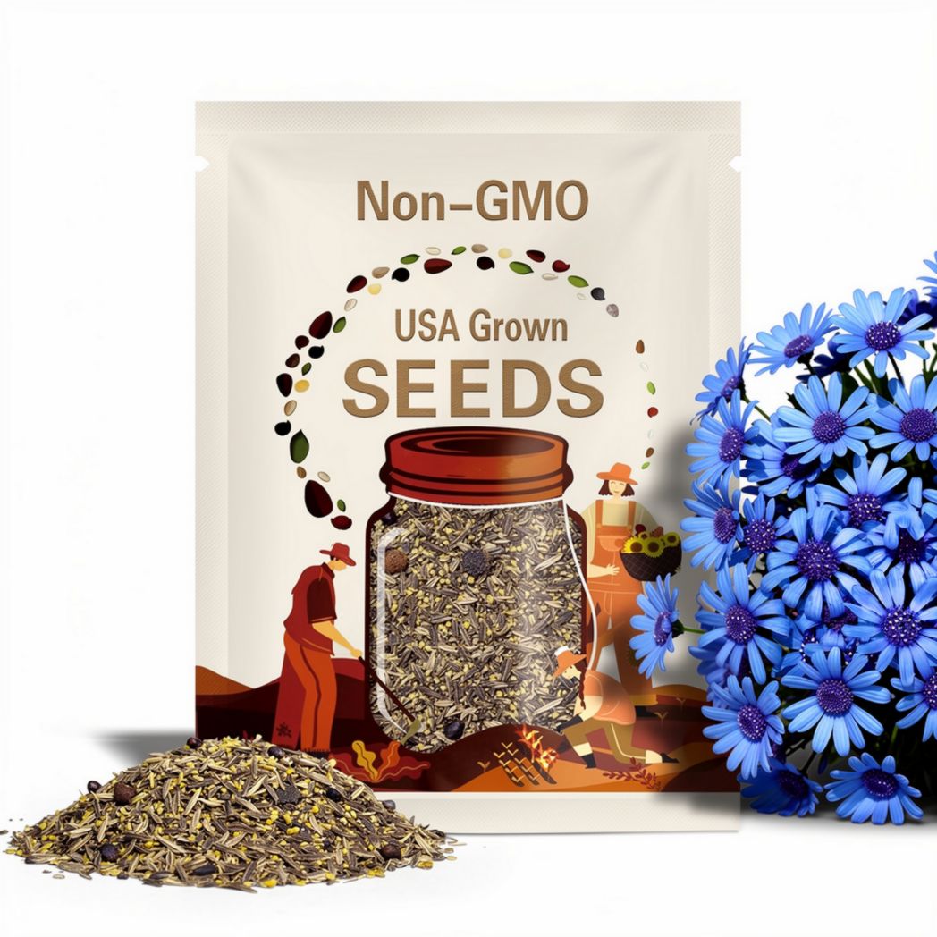 Daisy, The Blues Blue | 50 Seeds | Heirloom Flower | Non GMO | Felicia heterophylla